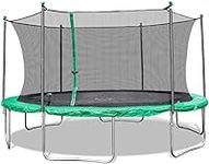 Sportspower Outdoor Kids Trampoline with Safety Enclosure Net and Foam Pad, 15FT Round - Green