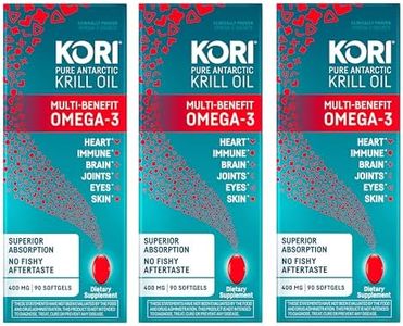 Kori Krill Oil Omega-3 400mg, 90 Softgels | Multi-Benefit Omega-3 Supplement | Superior Omega-3 Absorption vs Fish Oil and No Fishy Burps (Pack of 3)