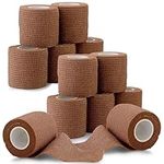 Self Adherent Cohesive Tape - 2" x 5 Yards, 12 Pack (Medium Tan) Self Adhesive Bandage Rolls & Sports Athletic Wrap for Ankle, Wrist, Knee Sprains and Swelling