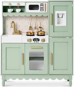 Best Choice Products Play Kitchen for Kids, Cottage Style Kids Kitchen Playset for Toddlers, Pretend Play Toy Kitchen w/ 11Pcs, Espresso Machine, Microwave, Oven, Refrigerator w/Ice - Sage