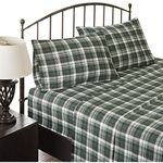 WOOLRICH Flannel 100% Cotton Sheet Set Warm Soft Bed Sheets with 14" Elastic Pocket, Cabin Lifestyle, Cold Season Cozy Bedding Set, Matching Pillow Case, King, Green Plaid, 4 Piece