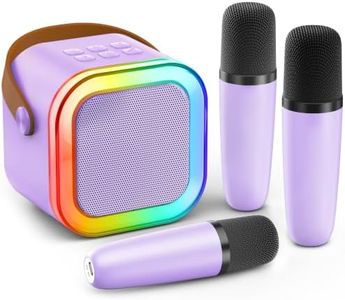 Mini Karaoke Machine, Portable Bluetooth Karaoke Microphone Singing Speaker with 2 Mic and Light, Studio Audio Monitors for All Smartphones,Birthday, Family,Home Party
