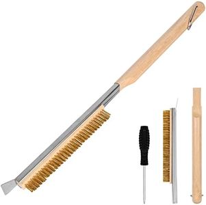 Aolso Pizza Oven Brush, 20.86" Brush and Stainless Steel Scraper for Pizza Stone, BBQ Grill Cleaning Brush Non Scratch Heat Proof Brass Bristles with Screwdriver,Outdoor Pizza Oven and Accessories