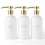 Janxin Shampoo and Conditioner Dispenser Set of 3,Refillable 21oz Shampoo Bottles with Non-Slip Protective Silicone Pad,Shower Soap Dispenser with Waterproof Labels for Bathroom (White)