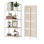 Crofy No Assembly Folding Bookshelf for Living Room, 4 Tier White Collapsible Book Shelf for Home Office, Portable Bookcase Storage Organizer