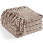 LONG CREATE Chenille Throw Blanket for Couch 60"X 80" Twin, Soft Cozy Throw Blanket with Fringe Tassel for Bed Sofa Chair, Lightweight Knitted Decorative Farmhouse Boho Blanket for Gift, Taupe