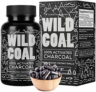 Wild Foods Activated Charcoal Capsules | 100% Organic Coconut Shells Active Tablets for Bloating & Hangover | Lab Tested & Non-GMO Detox Pills | Made in USA (120 Capsules)