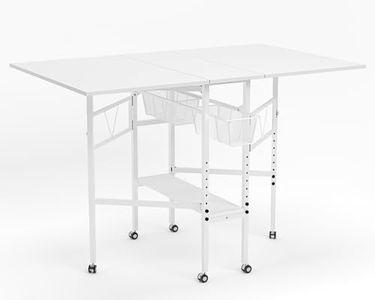 CRAFTEASE Home Hobby Cutting Table 59" W x 36" D, Height Adjustable Craft Table with 2 Drawers and Storage Shelf, Folding Sewing Table Mobile Standing Table for Home Office Studio