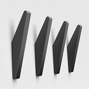 COCOYA 4Pack Metal Wall Hooks, Minimalist Coat Hooks Matte Black Simple Modern Easy Install Wall Mount Heavy Duty Aluminum Mid Century Entryway Bathroom, for Hanging Hat Purses Backpack Towel