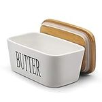 Butter Dish, Large Butter Keeper Container with Beech Wooden Lid Holds Up to 2 Sticks of Butter（650ml/22oz）