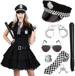 Woeau 6PCS Police Costume - Police Accessories Halloween, Sheriff Badge, Police Baton, Glasses, Ties, Cop Hat and Handcuffs, Police Outfit Accessories for Halloween/Role Play