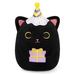 Leokawin Black Cat Plush Toy, 8in Cute Birthday Stuffed Animal Cat Plush, Happy Birthday Black Cat Plush Doll, Soft Cartoon Cat Plush Birthday Gift for Kids Girls Boys