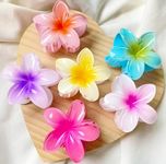 D Osm Trendz Flower Hair Clutcher, Floral Hair Claw Clips Hawaii Style For Women & Girls large Hair Accessories, Soft Material Beach Clips Any Random Color pack of 6