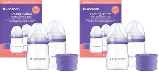 Lansinoh Anti Colic Baby Bottle - 4 Pack 160 ml - NaturalWave® Teats Reduces Nipple Confusion - BPA & BPS-Free Breastfeeding Bottle Feeding Stackable Lid Fridge Freezer Milk Storage Feeding Bottles