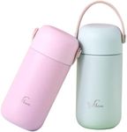 Yerbam 5.5oz Mini Tumbler Stainless Steel Vacuum Insulated Water Bottle Double Wall Thermos Flask Small Size BPA Free Leakproof (Green-Pink Combo)