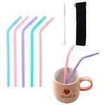 Fapiwen Silicone Straw, 5pcs Colorful Silicone Straws with a Cloth Bag and a Cleaning Brush, Reusable Bendy Straws, Silicone Straws for Kids - Safe, Kid Friendly, and Easy to Clean