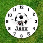 Personalised glass wall clock Football clock Team colour White and Black with your own name