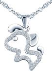 MicVivien Women Necklace Sterling Silver 925 Cute Dog Pendant Necklace with Sparkle Cubic Zirconia Pet Animal Silver Jewellery for Mum Wife Girlfriend