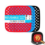 tannac Air Fryer Liners, 3 Pack 7.5 Inch Square Non-Stick Reusable Silicone Air Fryer Mats, 100% Food-Grade, Easy Clean Kitchen Mat| Air Fryer Accessories for Cosori ,Gourmia,Power XL and More