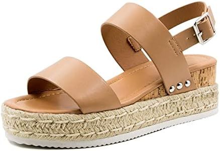 Athlefit Women's Espadrilles Sandals Ankle Strap Buckle Wedge Sandal Open Toe Studded Platform Sandals Khaki 38