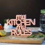 NUKKAD TALES My Kitchen My Rules Peach Quirky Showpiece Home Decor Items for Kitchen Birthday Gift Items for Chef for Foodies Gift for Mom (7 x 5 inch) Engineered Wood