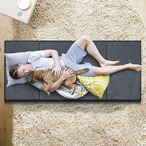 STARRY EUCALYPT Grey Folding Floable Mattress Mat Pad 180 x 70 x 10cm Portable Mattress Floor Bed in Bamboo White for Home Office Camping and Travel Use Four-fold Sofa Lounge