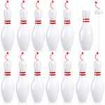 Funtery Bowling Pin Water Bottles with Straws and Lids 25 oz Reusable Bowling Pin Bottles Plastic Red White Bowling Party Favors Birthday Sports Competition Bowling Fans Players Party Supplies(12 Set)