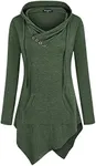 Miagooo Long Hoodie for Women, V Neck Ribbed Asymmetrical Hem Office Tee(Green,Small)