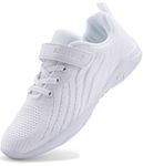 BAXINIER Girls All White Cheerleading Shoes Lightweight Youth Cheer Competition Sneakers Training Dance Tennis Shoes - White 13 Little Kid