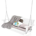 BENAIYA Heavy Duty Poly Lumber HDPE Porch Swing with Mounting Kit and Accessories Outdoor Hanging Chair with Cup Holders Swinging Bench for Patios, Backyard Poly Wooden Seating, Sturdy Steel Chains