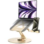 LOXP Ultra-Stable Aluminumy Swivel Laptop Stand for Desk with Rotating Foldable Phone Holder, 300% Large Base Stability, Anti-Loosening,Suitable for 10"-17.3" Laptops, Champagne Golden