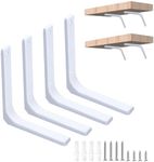 Cimeton 4Pcs 6Inch White Wall Shelf Bracket, Heavy Duty L Shelf Brackets Shelf Support Angle Brackets L Bracket Decorative Shelf Brackets with Screws for Shelves, Wall and Wood