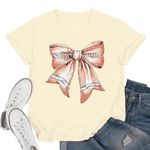 UNIQUEONE Football Bow Tie Shirt Women Football Game Day Outfits Vintage Graphic Tee Football Mom Shirts Fall Clothes