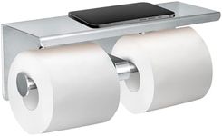 Double Toilet Paper Holder with Shelf - Alpine Rust Resistant Dual Roll Brushed Stainless Steel Toilet Paper Holder with Phone Shelf, Commercial Toilet Paper Dispenser Wall Mount in Modern Bath