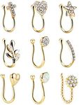 Masedy 9Pcs Fake Nose Rings Hoop Clip On Faux Setump Cartilage Tragus Ring Non Piercing Jewelry G