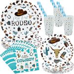 ZCPTZ 120 Pcs My First Rodeo Plates Blue Western Cowboy Birthday Party Supplies Paper Plates Cup Napkins Straw Wild West Tableware Party Favor for Cowboy Baby Shower Decorations, Serves 24