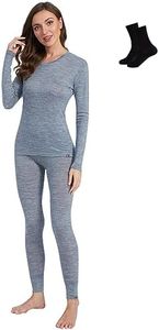 MERINNOVATION Merino Wool Base Layer Set for Women 100% Merino Wool Thermal Underwear Set Base Layer Top and Bottom Grey 165