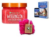 Tree Hut Watermelon Shea Sugar Scrub Bundle with Mesh Bath and Shower Sponge for a Exfoliating Body Scrubber and eBook.