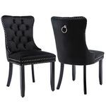 Shenyon Black Dining Chairs Set of 2,Velvet Upholstered Dining Room Chairs with Back Ring Pull Trim and Solid Wood Legs,Modern Dining Chairs Perfect for Dining Room,Living Room,Kitchen(Black)