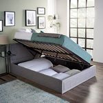 Home Treats Side Lifting Upholstered Bed | Grey Fabric Ottoman Bed Frame With Under Bed Storage (Small Double, Tufted Bonnel Sprung Mattress)