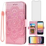 Asuwish Phone Case for Cricket Vision 3/Debut/AT&T Calypso 1 2 Wallet Cover with Tempered Glass Screen Protector and Flip Credit Card Holder Stand Cell Wireless 4G LTE U318AA U319AA Women Rose Gold