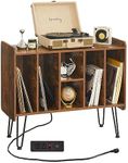 Large Record Player Stand with Vinyl Storage, Retro Brown Record Player Table with Power and USB Port, Holds Up to 200 Albums, Turntable Stand with Record Storage, Vinyl Record Player Storage Cabinet