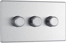 BG Electrical Intelligent Triple Wall Dimmer Switch, 2 Way, Screwless Front Plate, Premium Flatplate, Brushed Steel, 200W, FBS83