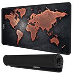 RiaTech Vintage World Map Print Large Mouse Pad Extended Gaming with Stitched Embroidery Edges Mousepad, Non-Slip Rubber Base Desk Mat for Laptop/Computer(Black,600x300x2mm)