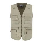 OU YA WOLF Men's Outdoor Multi Pockets Cargo Travel Camera Fishing Safari Utility Vests Large Khaki