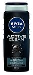 NIVEA MEN Active Clean Body Wash | 3-in-1 Men Shower Gel (Body, Face & Hair), 500mL