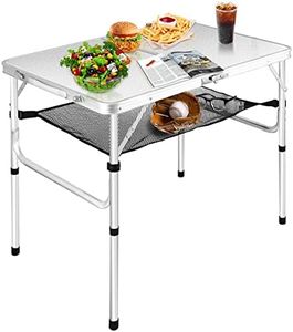 FURFIMU Medium Folding Table,2 Adjustable Height Foldable Table,3Ft Portable Camping Table,Outdoor Folding Table with Net Mesh，Folding Beach Table,White Metal Folding Table for Patio BBQ Backpacking