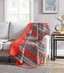 Chezmoi Collection Odette 1-Piece Boho Chic Rust Orange Brown and Red Pre-Washed 100% Cotton Bohemian Quilted Throw Blanket