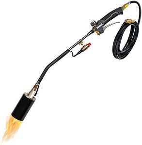 Ivation Heavy-Duty Propane Torch | 340K BTU Gas-Powered Weed Burner with Push-Button Igniter, Adjustable Flame, 10’ Hose & Safety Trigger for Melting, Welding, Roofing, Soldering, Wood Treating, Etc.