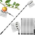 4.2M Apple Picker with Telescopic Handle, Fruit Picker, Fruit Picker Tool with Lightweight Stainless Steel Connecting Pole and Fabric Bag, Fruit Grabber Easy to Assemble, Tree Picker for Orange Etc